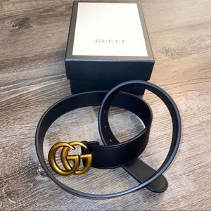 Never Worn Double G GG Leather Belt Black Brass Gold Womens & Mens 95cm / 38in